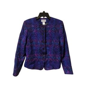 Pendleton Womens Purple Paisley Virgin Wool Blazer Jacket Made in USA Size 8